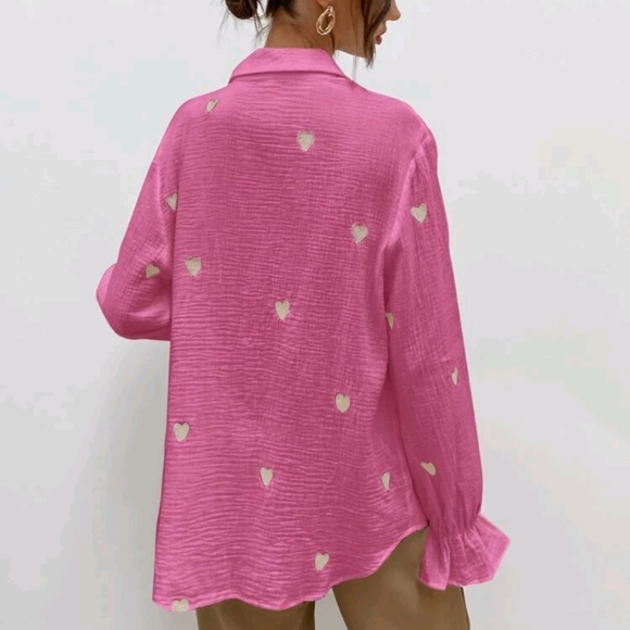 Heart Pattern Pink Blouse - Picture 2 of 6